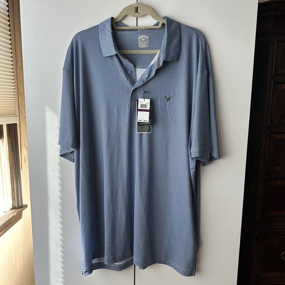 Callaway Mens Opti-Dri Allover Print Golf Short Sleeve Polo Chambray Sz XXL NWT - Picture 1 of 4